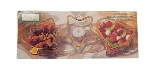 Holiday Set Of 3 Gold Indiana Glass Christmas Candy Serving Dish Candle Holder